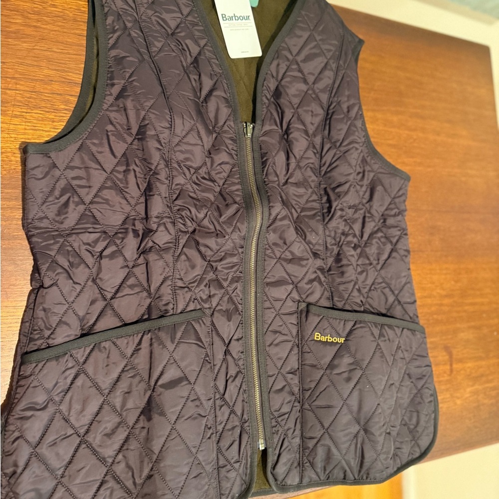 Barbour Quilted Fleece Liner in Olive and Dark Brown